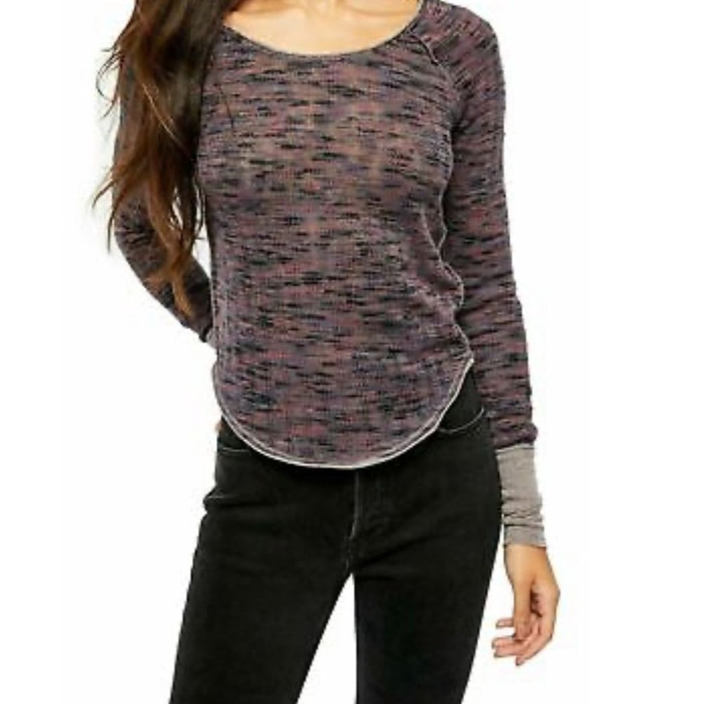 Free People Long Sleeve Space Out Knit Thermal Thumb Holes Medium